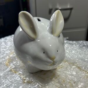 Bunny Rabbit “piggy bank” vintage ceramic? Fits in the palm of my hand baby gift